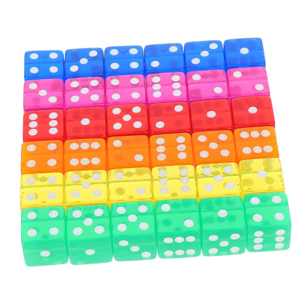 BRIGHTFUFU 36pcs Acrylic Dice Set with Transparent Square Corners for Board Games Math Teaching Tools Classroom Use and Clear Game Accessories for Party Activities