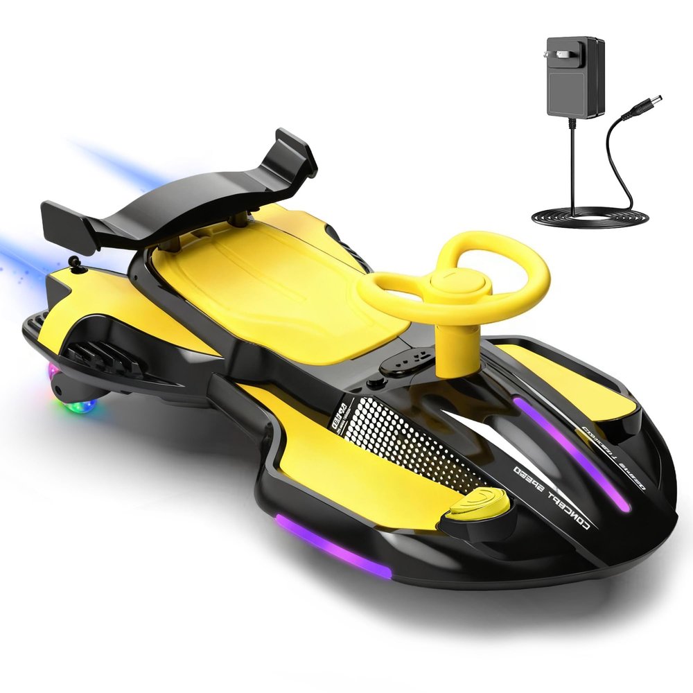 12V Electric Wiggle Car with Pedal for Kids, Rechargeable 2 in 1 Devil Swing Car Toy, Drifting Ride On Car with Backrests, Anti-Rollover, Spray, Flashing Light, Music, Bluetooth, for Ages 3 and Up