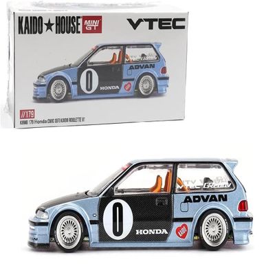 1:64 Diecast Model Car Compatible for Honda Civic (EF) Kaido Roulette V1 Light Blue Limited Edition by Kaido House x Mini GT KHMG179