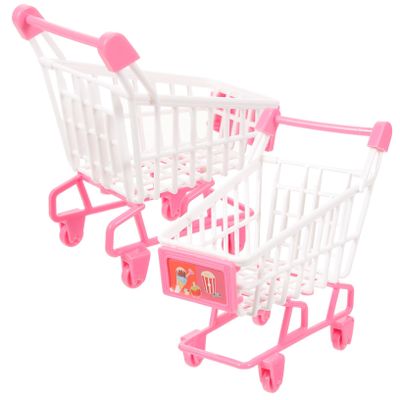 Gogogmee 2pcs Mini Shopping Cart Small Pretend Grocery Carts for Portable Role Play Ornaments in Rose Red Enhance Hand-Eye Coordination and Sensory Development Birthday