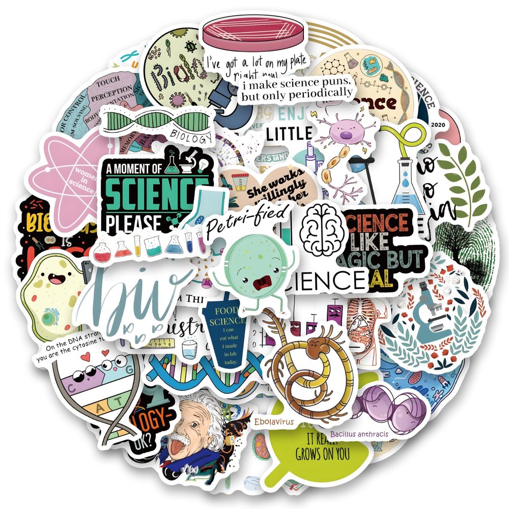 100pcs Funny Biology Stickers for Laptop & Water Bottles, Life Science Aesthetics Sticker Pack for Teachers & Students Funny Biology Gifts for College Students, Kids and Teachers