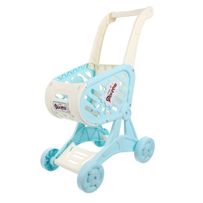 COOLHIYA Simulated Supermarket Cart for Blue S Shopping Trolley with Smooth Edges Educational Walking Helper and Role Play for Preschoolers