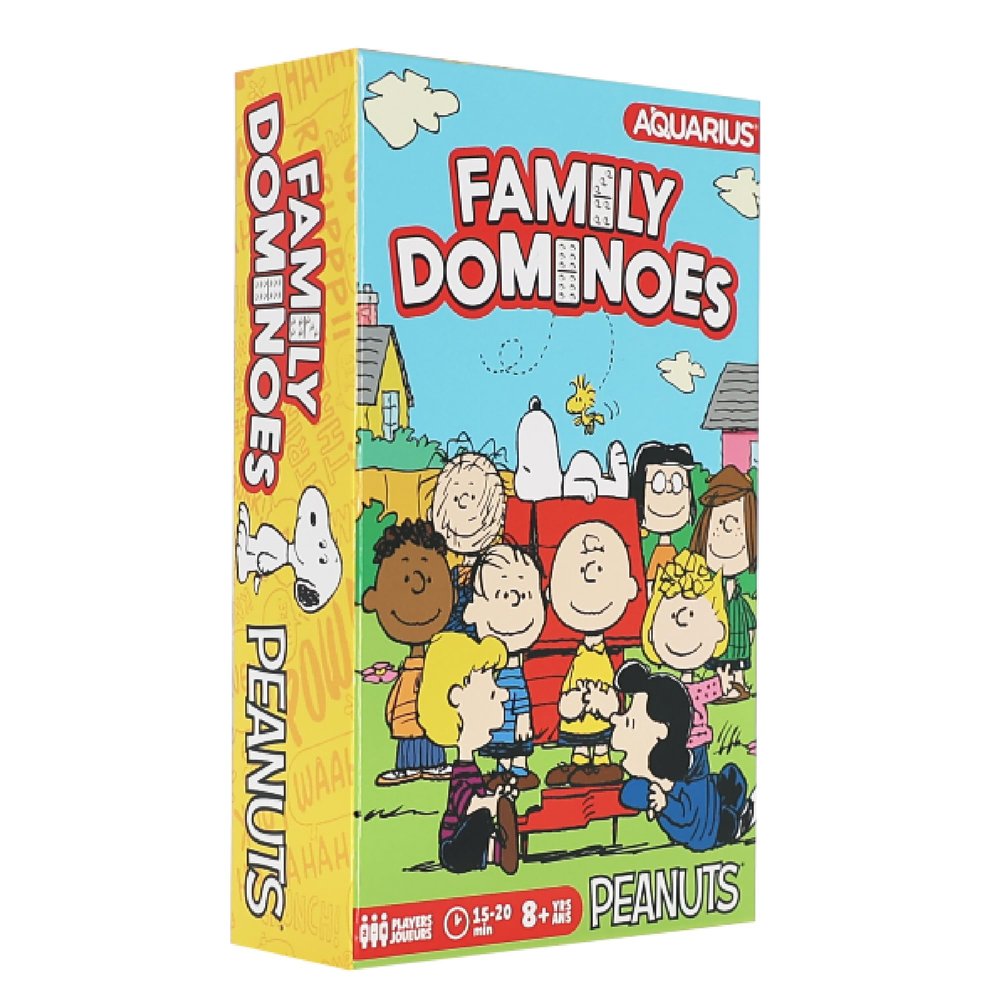 AQUARIUS Peanuts Family Double 6 Dominoes Game Snoopy & Friends Classic Domino Set for Kids and Adults 28 Durable Tiles, Officially Licensed Peanuts Merchandise, Fun Family Game Night Activity