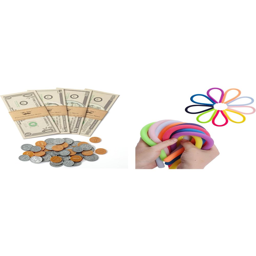 Mr. Pen - Play Money for Kids 150 Pcs & Monkey Noodle Fidget Toy 9 Pack