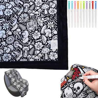 DIY Coloring Blanket with Markers, Color Your Own Blankets, Customizable Washable Diys Colorings Blanket Kits, You Can Color Fuzzy Velvet, Creative Diys Colorings Blankets for Adults (Black_C)
