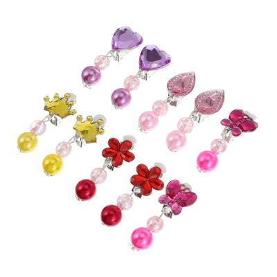ZHZJQE Ornaments 10 Pairs Children's Clip Toddler Dress up Ear Pendants Little Girls Jewelry for Kids Play Earrings Girl Child Resin Tassel Pretend Ornaments
