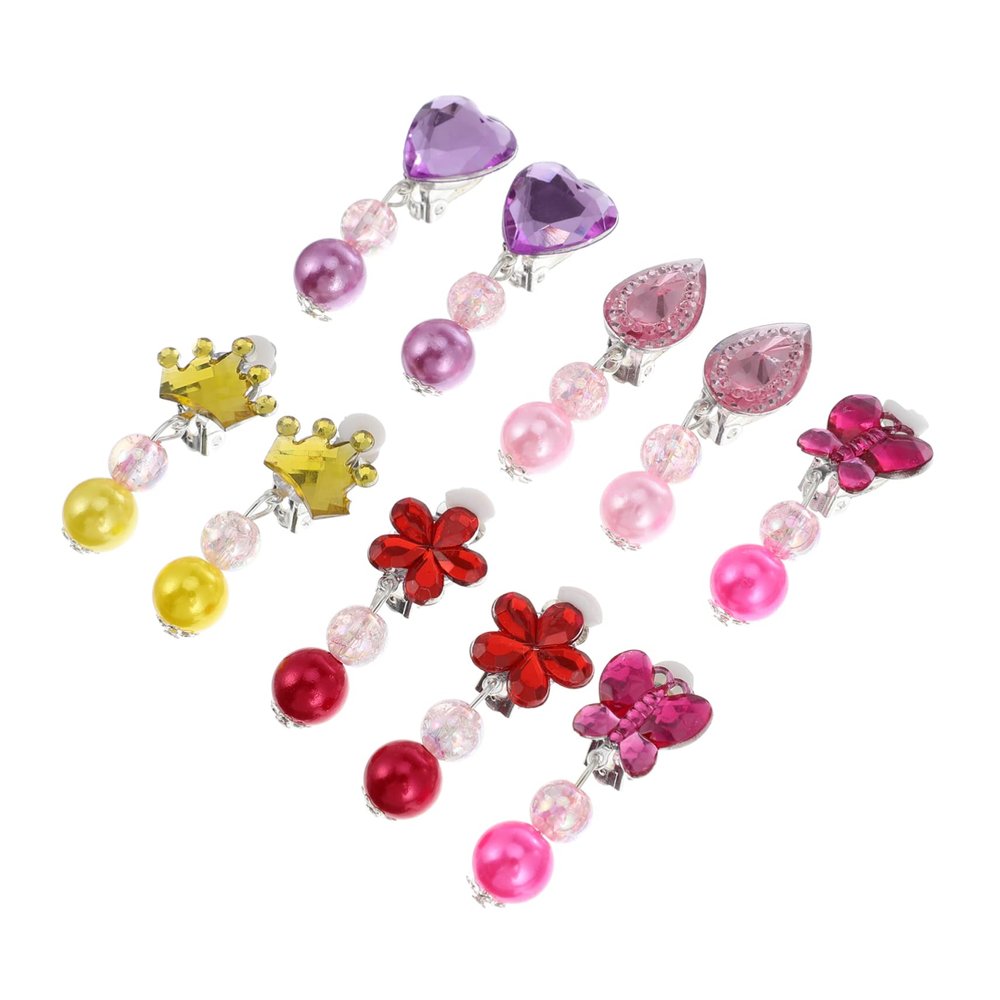 ZHZJQE Ornaments 10 Pairs Children's Clip Toddler Dress up Ear Pendants Little Girls Jewelry for Kids Play Earrings Girl Child Resin Tassel Pretend Ornaments
