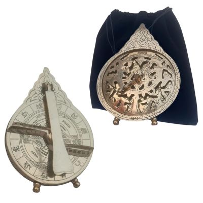 Solid Polished Brass English Calendar Desk Astrolabe Maritime Navigational Astrological Globe, With Stand & Black Velvet Gift Case Nautical Home Decorative (Color 1)