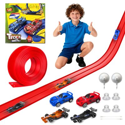 20 Ft Flexible Race Track Toys, Flex Race Car Ramp Track with 4 Race Cars & Suction Cups Rolls Up Portable DIY Race Track Anti Gravity Car Track Set,Kids Racecar Track Toy(Red)