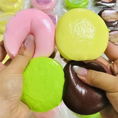 4 Pack Sticky Squishy Toys, Slow Rising Squishy Realistic Bread Shaped Fidget for Adult Anxiety Relief - Office Desk Accessory for Focus and Relaxation (Round)