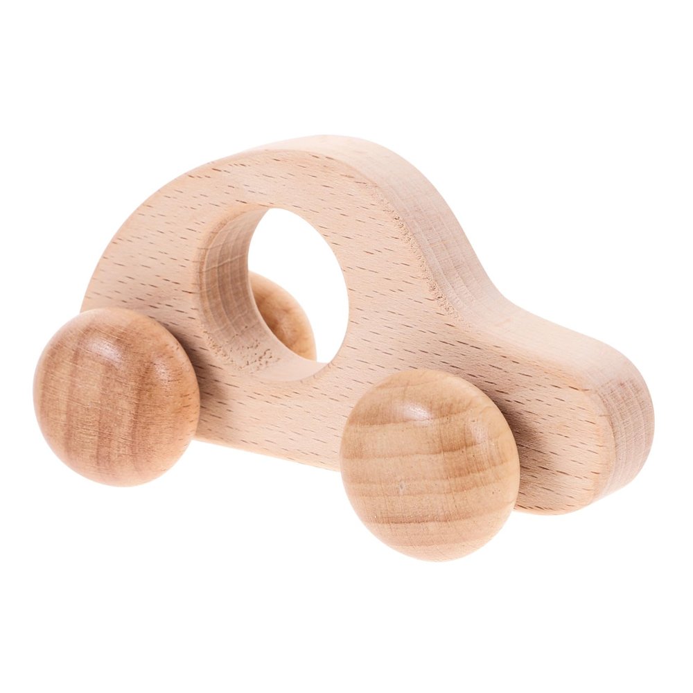 BRIGHTFUFU Wooden Car Smooth Hand Grip Push for Newborns Educational Beech Wood with Movable Wheels and Teething Relief