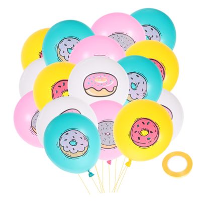 COOLHIYA 32Pcs Donut Latex Balloons Cartoon Donut Party Decorations for Birthday Shower and Sweet One Celebration Self-seal Balloons for Festive Fun