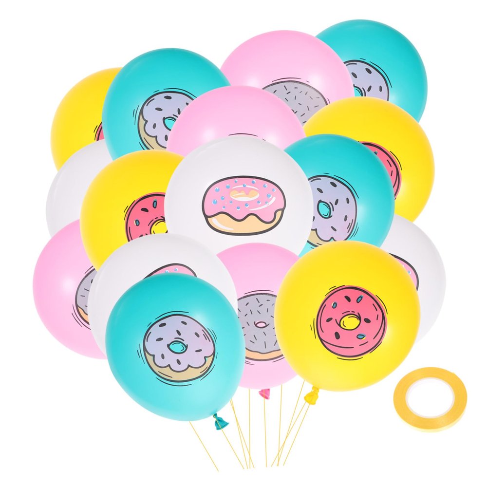 COOLHIYA 32Pcs Donut Latex Balloons Cartoon Donut Party Decorations for Birthday Shower and Sweet One Celebration Self-seal Balloons for Festive Fun