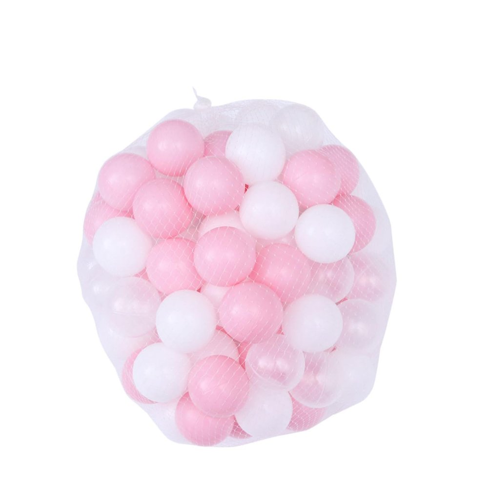 BRIGHTFUFU 100pcs Plastic Ocean Balls for Boy Girl Safe Non-Toxic PE Playballs in White and Pink for Ball Pits Tents Pools and Playpens Mesh Bag Packed