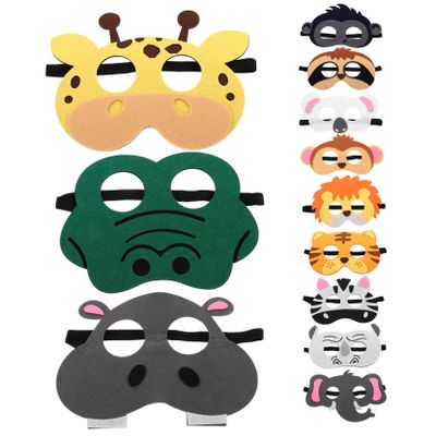 BCOATH 12pcs Felt Animal Masks Lightweight Cartoon Face Coverings for Halloween Party Cosplay Costume Accessories Reusable Decorative Masks