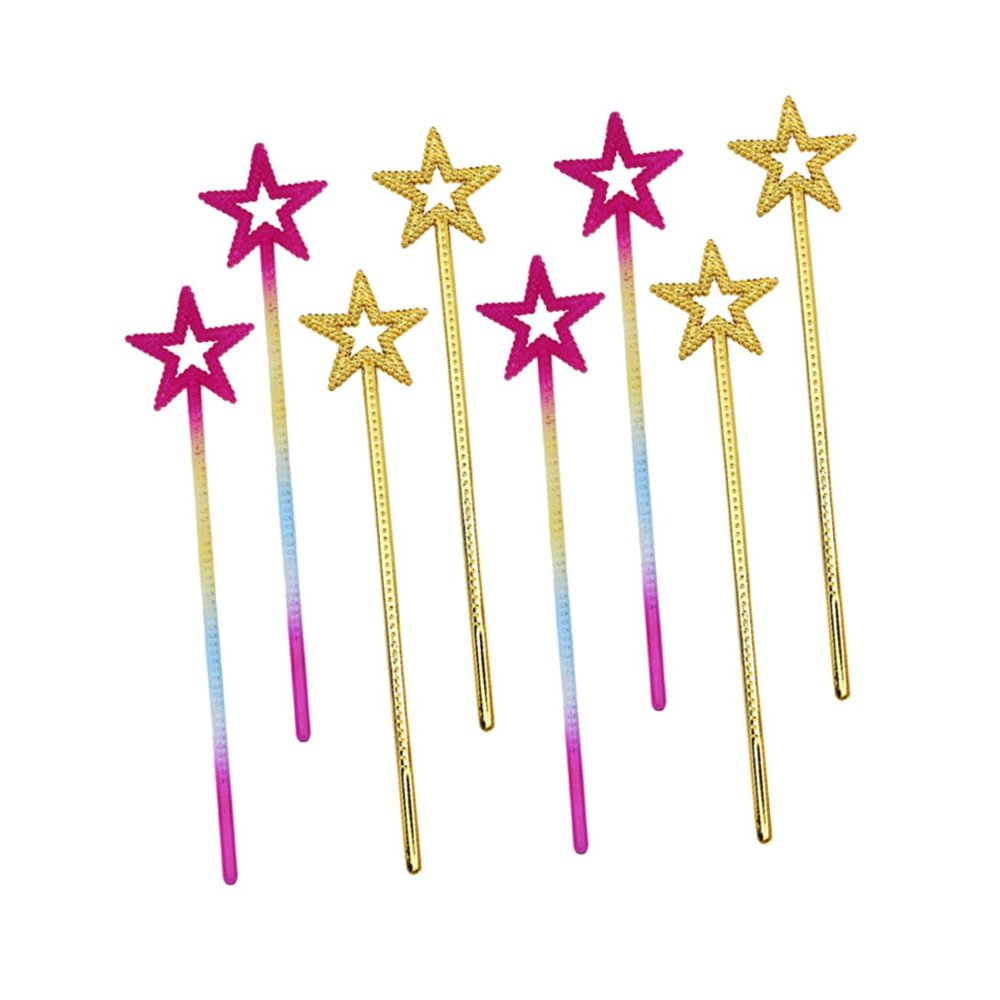 BCOATH 8pcs Party Cosplay Wands Plastic Star Fairy Wands with Beaded Hollow Stars for Birthday Halloween Party Decoration Supplies Gold Iridescent
