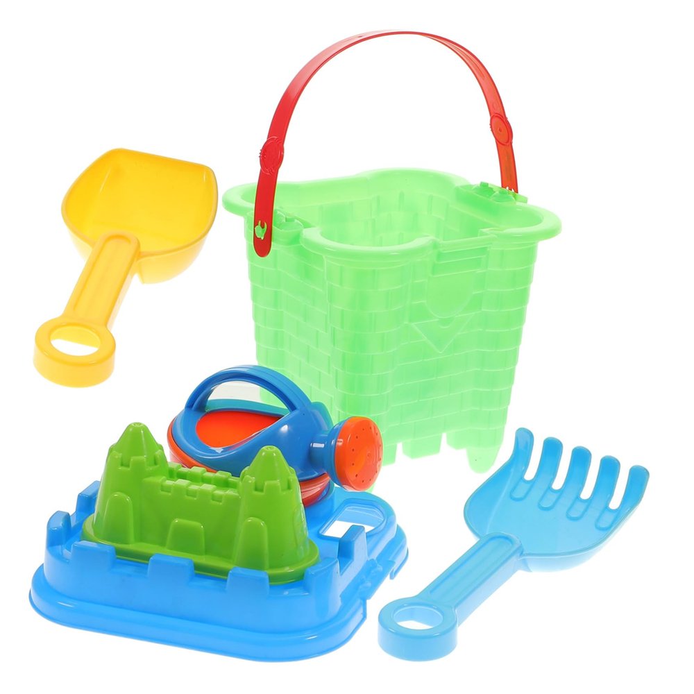 BCOATH 6pcs Beach Set Plastic Sand Castle Kit with Shovel and Bucket in Safe Backyard and Beach Sand Random Color