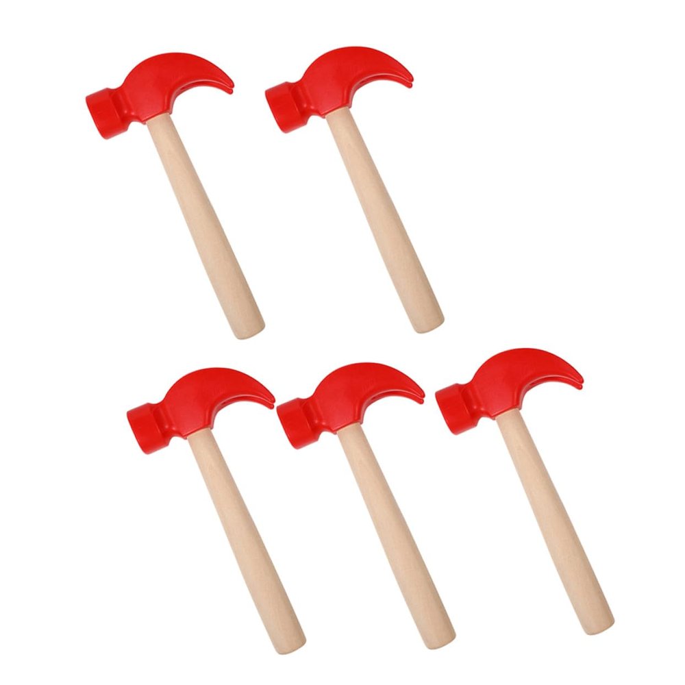 COOLHIYA 5pcs Wooden Hammer for Safe Wood Construction Claw Hammer for Fine Motor Skills Development and Hand-Eye Coordination Realistic Pretend Play Maintenance Tools in Red