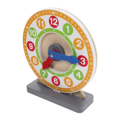 Totority Wooden Educational Teaching Clock for Large Multicolor Analog Time Recognition Clock with Recognition and Shape Cognition Montessori Classroom Plaything for Early Childhood