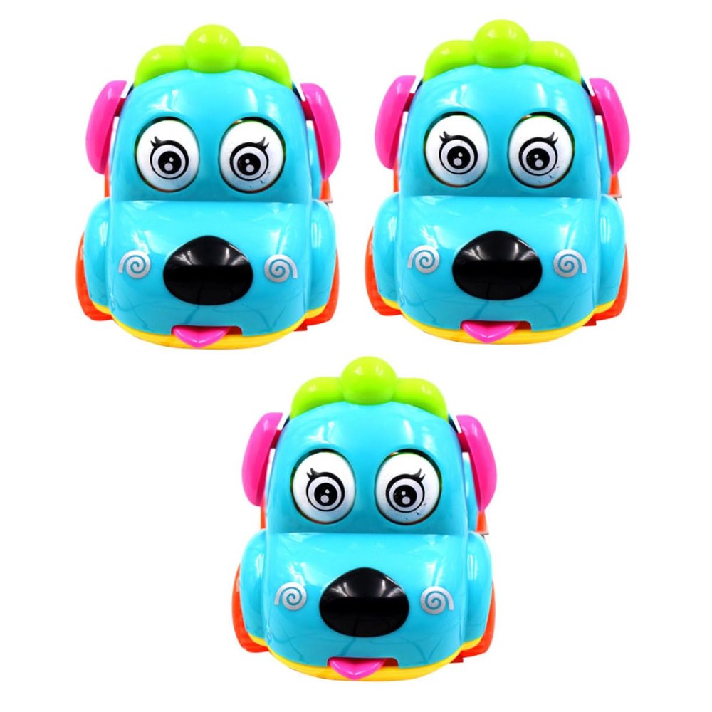 HAKIDZEL 3 Pcs Creative Cartoon Dog Pattern Wind-up Car for Safe Abs Clockwork with Smooth Edges Easy Handling for Boys Develop Attention and Play Fun Random Color