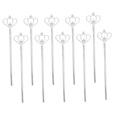 COOLHIYA 10Pcs Silver Design Fairy Sticks Glitter Decorative Wands for Stage Performance Party Dress-up Birthday Accessories