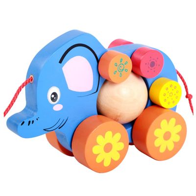 Gogogmee Creative Cartoon Elephant Pulling Cart Walker for Fun Animal Pull String with Rimmed Wheels Enhances Practical Skills and Interaction