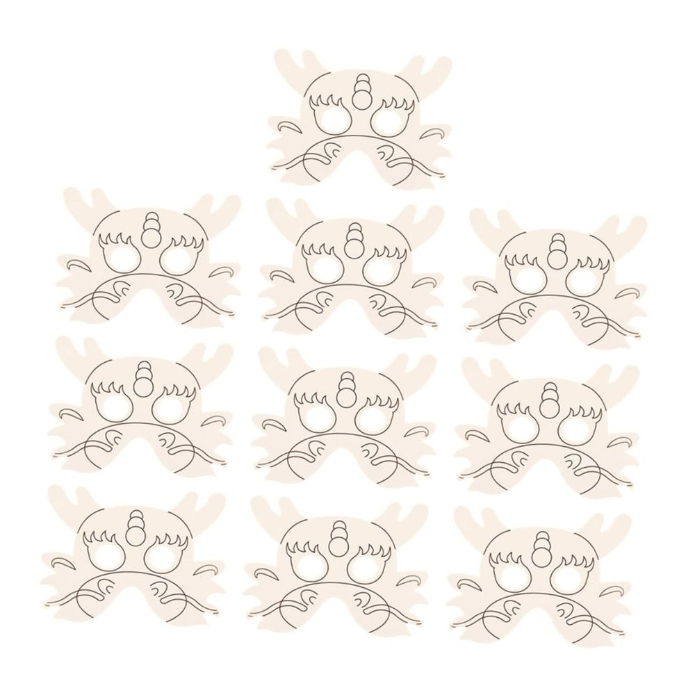 BCOATH 10PCS DIY Paper Dragon Masks for Blank Coloring and Painting Craft Set Creative Graffiti Activity for Boys and Sturdy Artistic Material for Imaginative Pretend Play
