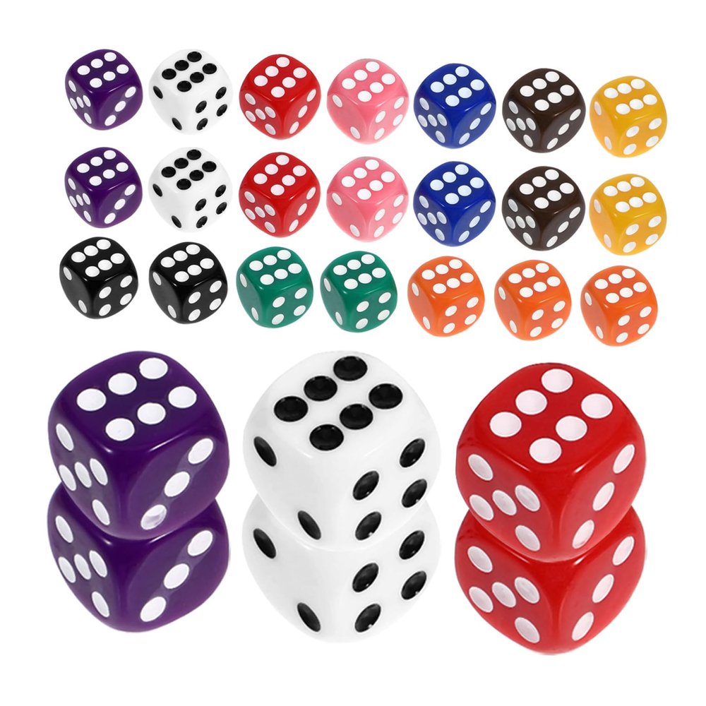 BCOATH 50pcs Acrylic Six-Sided Dice Set Multi-Color Game Dice for Board Games Party Accessories Home Bar Fun Playing Cubes for Family and Classroom Use