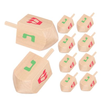 BCOATH 10 Pcs Wooden Dreidels Spinning Tops for Natural Wood Gyro for Hand-Eye Coordination Smooth Stable Spin Educational Craft for Boys and Party Fun
