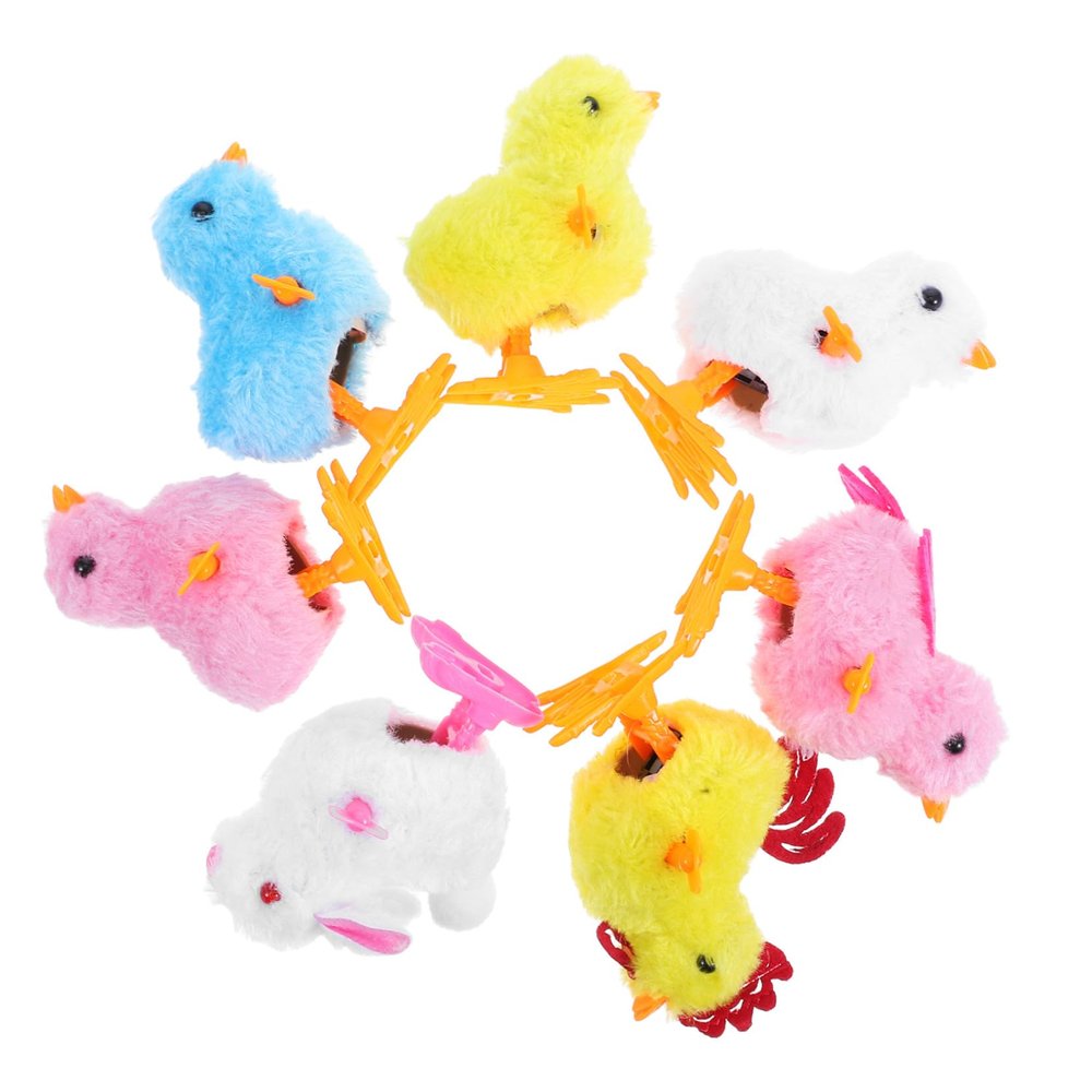 BCOATH 7pcs Wind Up Jumping Chick Plush Easter Basket Fillers Hopping Bunny and Rooster Safe Soft Plush for Egg Hunt Party Favor