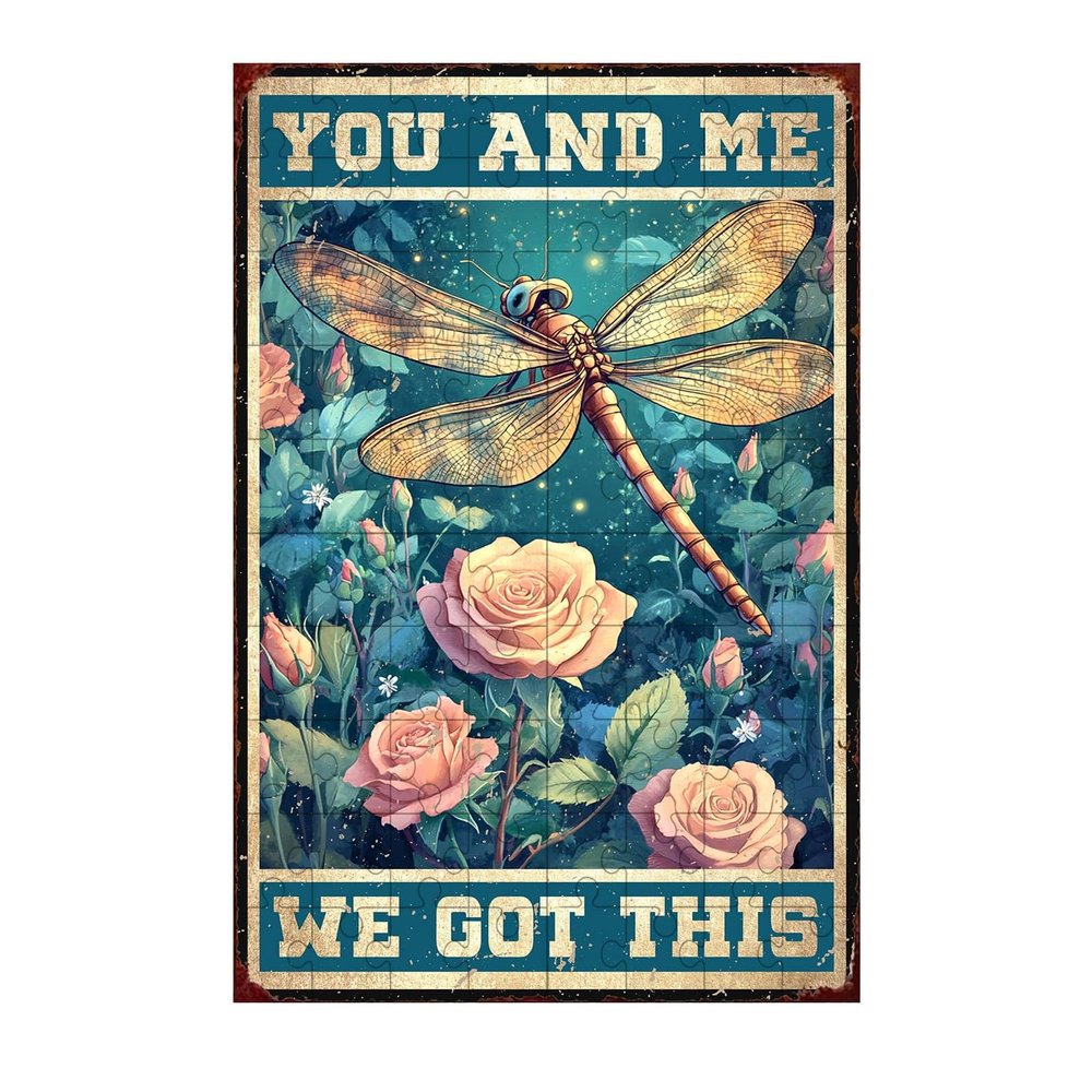 1000 Pieces Wooden Jigsaw Puzzle Dragonfly and Roses You and Me We Got This Intellectual Decompressing Stress Relief Therapy Educational Game Collectibles DIY Toys for Family Friends 29.5x19.7 Inch