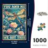 1000 Pieces Wooden Jigsaw Puzzle Dragonfly and Roses You and Me We Got This Intellectual Decompressing Stress Relief Therapy Educational Game Collectibles DIY Toys for Family Friends 29.5x19.7 Inch view 2