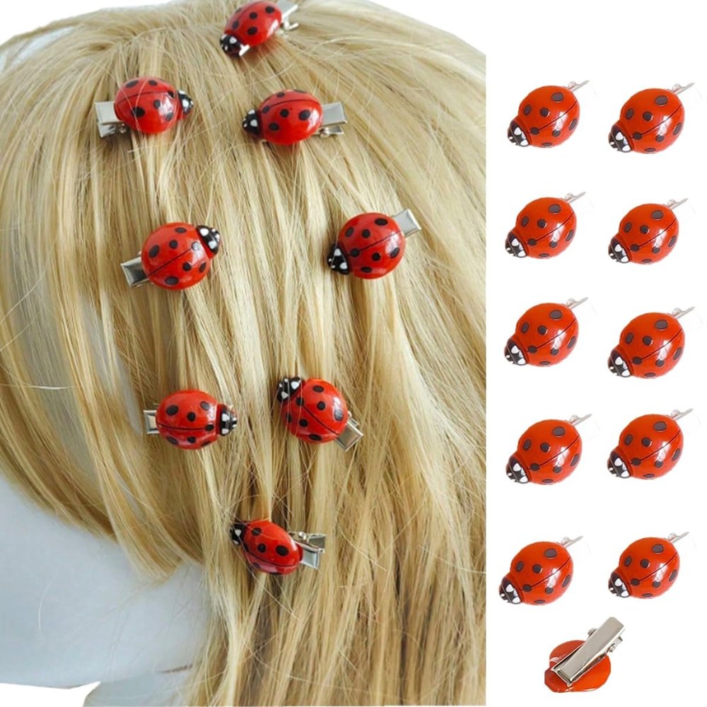 10pcs Funny Women Girls Ladybug Hair Clips Halloween Punk, Red,Decorative Mini Lady Bug Barrettes Hairpin Claw for Girl woman party or daily (red)