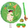 4 In 1 Dinosaur Round Piata, 17.58'' Dinosaur Piata Bundle, Dinosaur Party Decorations Blindfold Dino Birthday Party Stick etc Dino Themed Party Pinata for Dinosaur Party Favors Decorations view 1