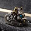 YIIABSLEP Handmade Bull Head Ring, Personalized and Powerful Retro Zodiac Bull Tai Silver Ring, Open Mouth Ring view 4