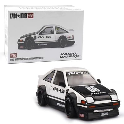 1:64 Diecast Model Car Compatible with Toyota AE86 Sprinter Trueno Kaido Street V1 White Limited Edition by Kaido House x Mini GT KHMG180