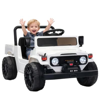 12V Ride on Toys, Licensed Toyota Kids Ride on Truck, Toddlers Ride on Car with Remote Control, Electric Car for Kids with Truck Bed Storage, Smooth Start, Music, Bluetooth, Suspension, White