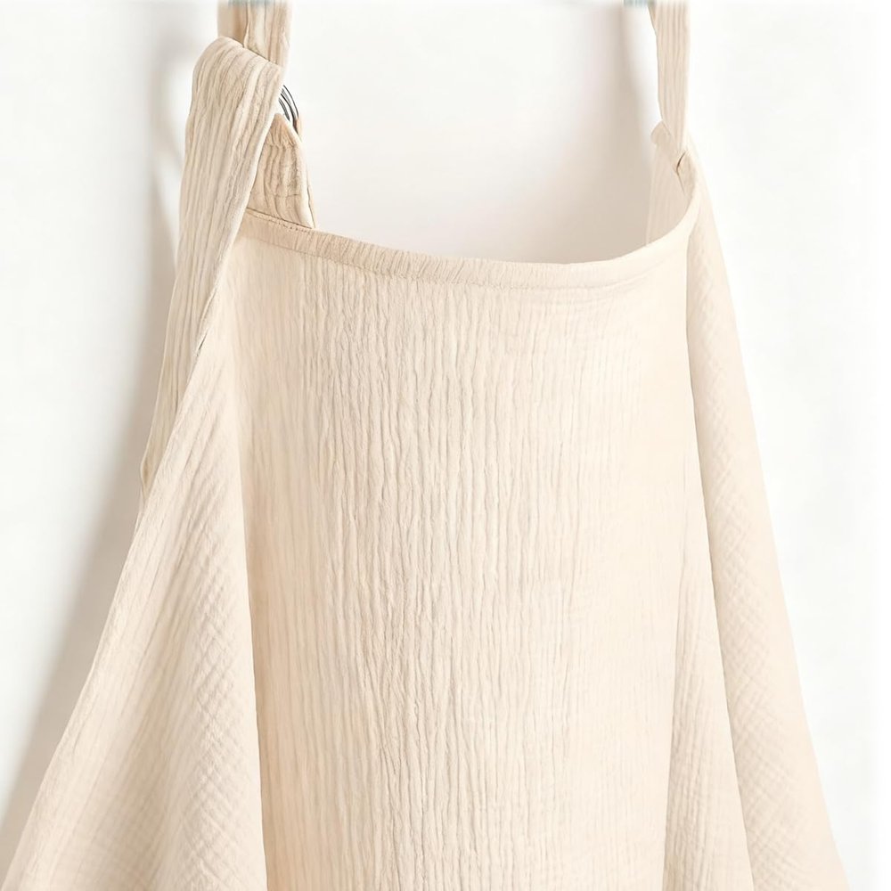 100% Muslin Nursing Cover - Soft Breathable Breastfeeding Cover Up with Arch Neckline & Adjustable Neck Strap, Portable Lightweight Design for Privacy, Ivory