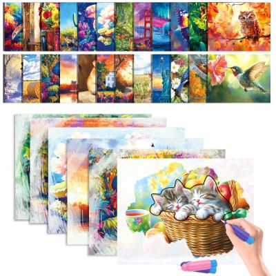 25 Pcs Reusable Water Doodle Coloring Set for Seniors, Dementia Products for Elderly  No Mess Art Set with 2 Ergonomic Brushes, Memory-Care Paint Book for Elderly, Thoughtful Gift for Grandparents