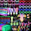 186 PCS Glow in the Dark Party Supplies,16 Foam Sticks,10 Glow Fiber Wands, 10 LED Glasses, 10 Glowing Rabbit Ears,100 Glow Sticks and 40 Finger Lights for Neon Party Birthday Carnivals Halloween view 1