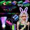 186 PCS Glow in the Dark Party Supplies,16 Foam Sticks,10 Glow Fiber Wands, 10 LED Glasses, 10 Glowing Rabbit Ears,100 Glow Sticks and 40 Finger Lights for Neon Party Birthday Carnivals Halloween view 3