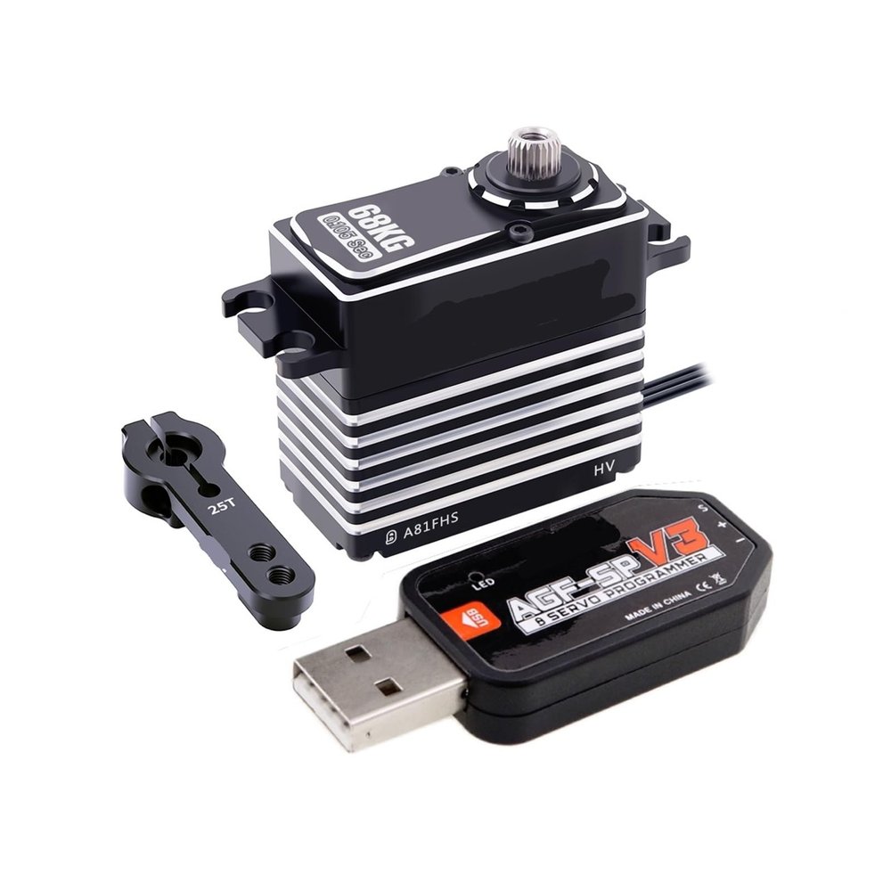 Programmable Servo A81FHS 68KG Monster Torque Digital Brushless Remote Control Servo Suitable for 1/5 1/8 1/10 Scale(A81FHS 68kg Set1)