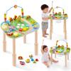 Activity Table for 1 Year Old with Two Height Levels,Wooden Sensory Play Table for Toddlers 1-3,8 in 1 Montessori Learning Toy with Bead Maze, Shape Sorter & Train,Gift for Baby Boys Girls (Farm) view 1