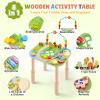 Activity Table for 1 Year Old with Two Height Levels,Wooden Sensory Play Table for Toddlers 1-3,8 in 1 Montessori Learning Toy with Bead Maze, Shape Sorter & Train,Gift for Baby Boys Girls (Farm) view 2