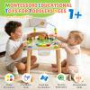 Activity Table for 1 Year Old with Two Height Levels,Wooden Sensory Play Table for Toddlers 1-3,8 in 1 Montessori Learning Toy with Bead Maze, Shape Sorter & Train,Gift for Baby Boys Girls (Farm) view 4