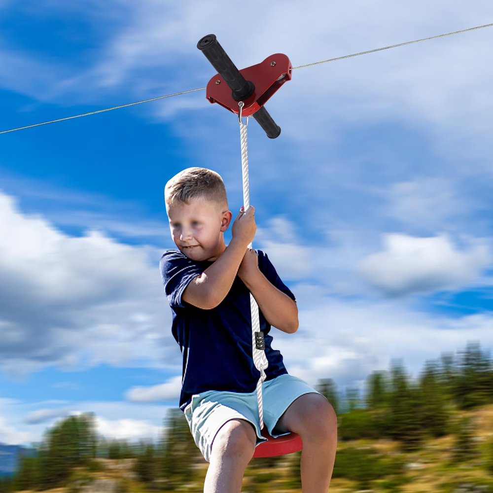 160 Ft Zip Line Kit for Kids & Adults | Heavy-Duty Outdoor Adventure Zipline with Stainless Steel Brake | Safe for Ages 3+ | Ideal for Backyard Fun, Parks, Camping & Thrill-Seeking