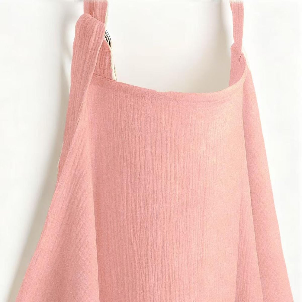 100% Muslin Nursing Cover - Soft Breathable Breastfeeding Cover Up with Arch Neckline & Adjustable Neck Strap, Portable Lightweight Design for Privacy, Pink