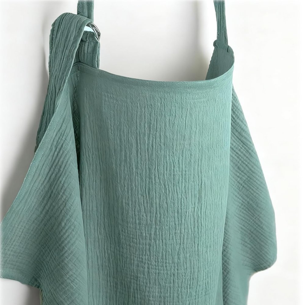 100% Muslin Nursing Cover - Soft Breathable Breastfeeding Cover Up with Arch Neckline & Adjustable Neck Strap, Portable Lightweight Design for Privacy, Mint Green