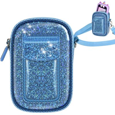 Tanmqin Kids Smart Phone Case for KOKODI/for Luyiilo/for Luoba/for Yosfeng/for WEOLULI and More, Glitter Powder Bag with Removable Shoulder Strap Fits Toddler Phone Data Cables SD Cards - Blue