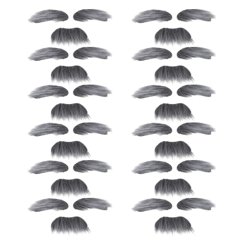 LOGOFUN 12Sets Realistic Self Adhesive Fake Beard and Eyebrow Costume Set for Halloween Cosplay Dress Up Party Supplies - Grey White